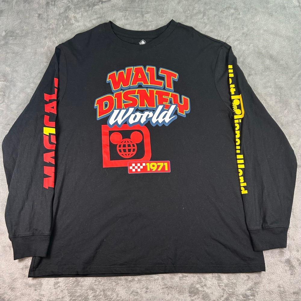 Disney World 1971 Retro Graphic Long Sleeve T-Shirt Black XL Mens